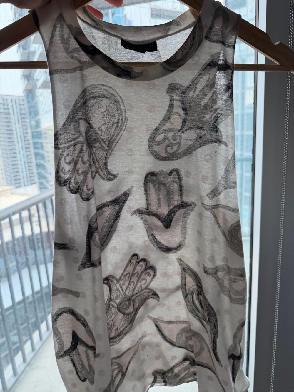 Topshop White and Black Graphic Tank
